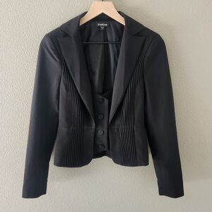 Bebe Black Blazer Size 6 Buttoned Vest Peplum Pleats Tuxedo Style Y2K Going Out
